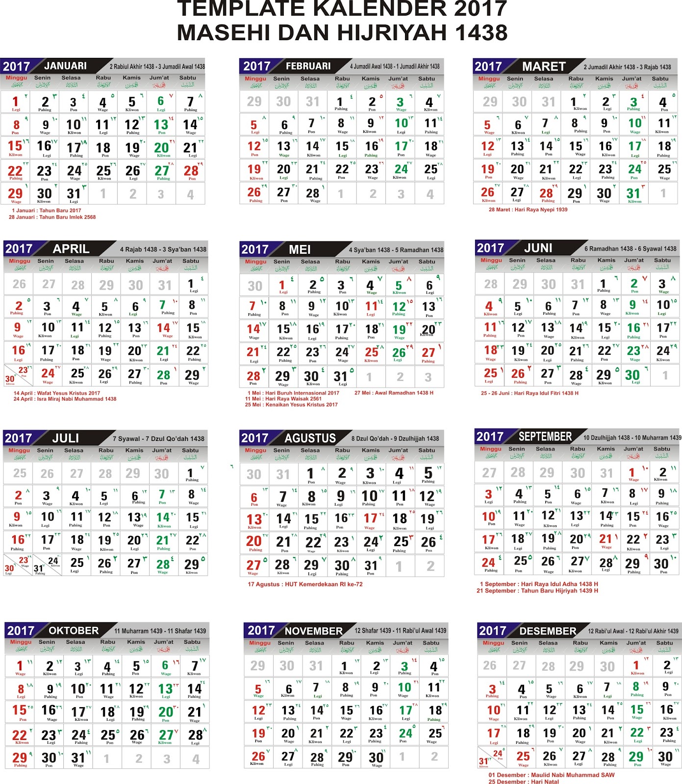 Download Template Kalender Indonesia Lengkap Dengan Hari 